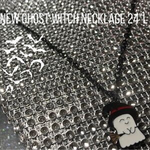 Ghost Witch Hat and Broom Necklace Black Jewelry for Women goth kawaii Egirl emo